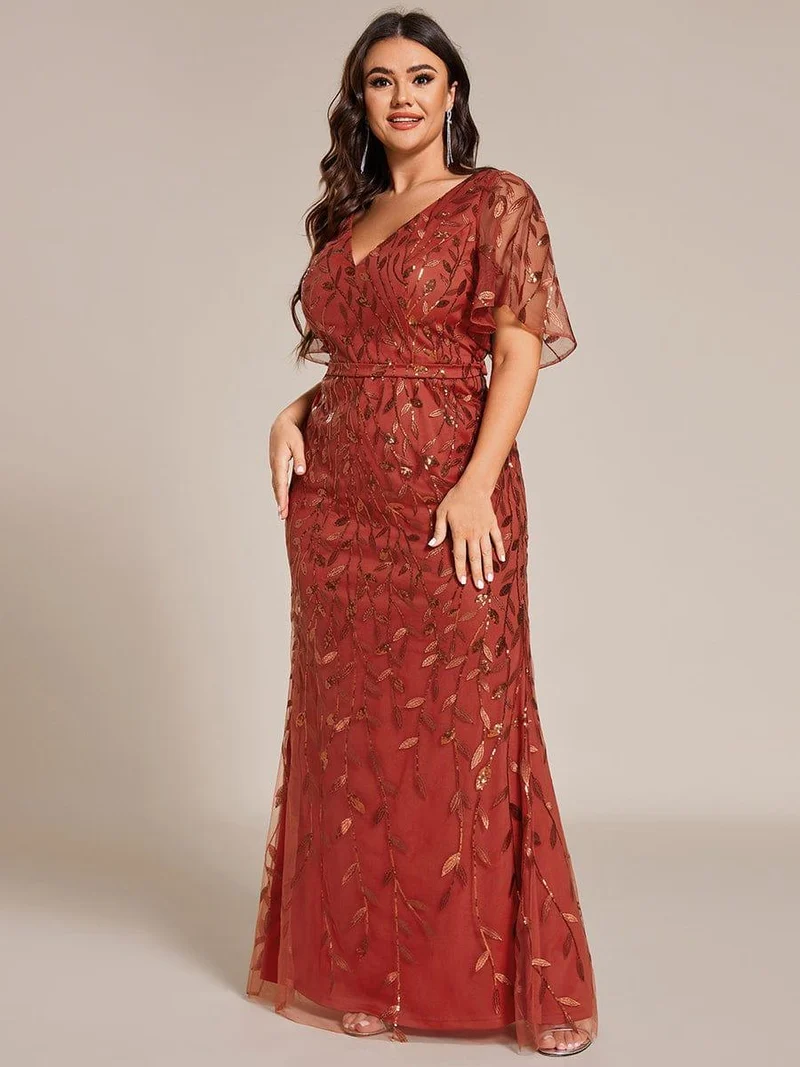 pretty DIONE|Robe de soirée sirène à paillettes et tulle à col en V grande taille
