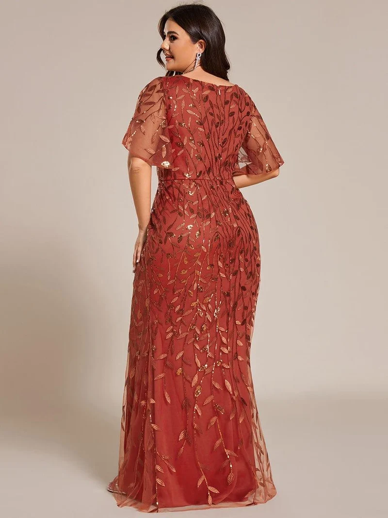 pretty DIONE|Robe de soirée sirène à paillettes et tulle à col en V grande taille