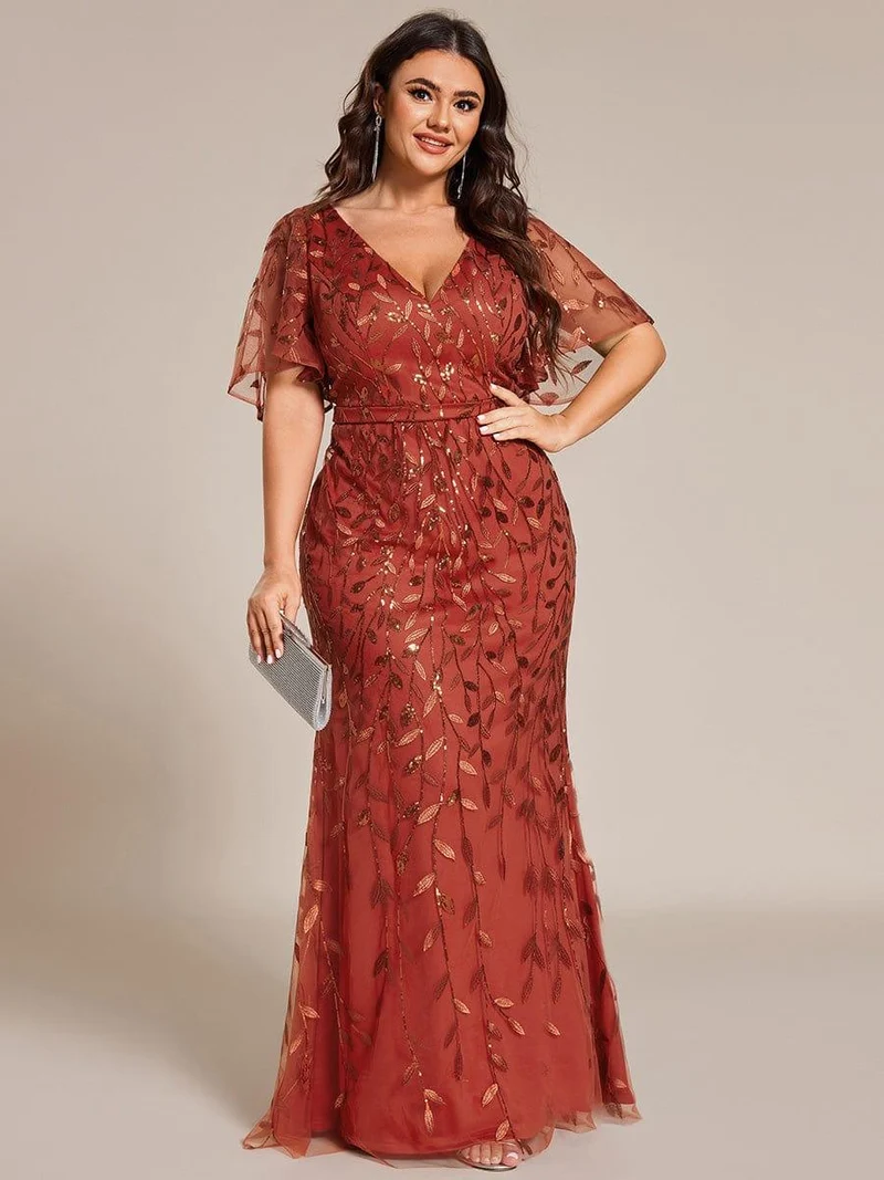 pretty DIONE|Robe de soirée sirène à paillettes et tulle à col en V grande taille