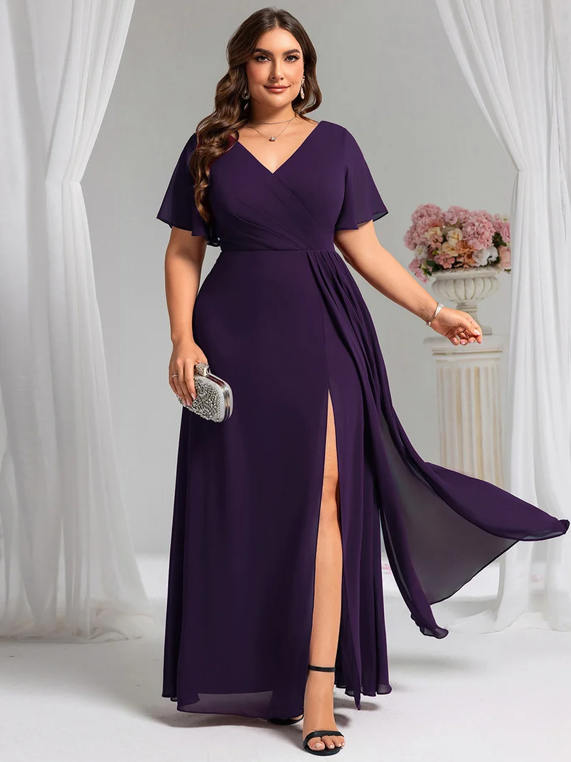 pretty LINDEN|Robe de demoiselle d'honneur taille empire en mousseline de soie grande taille