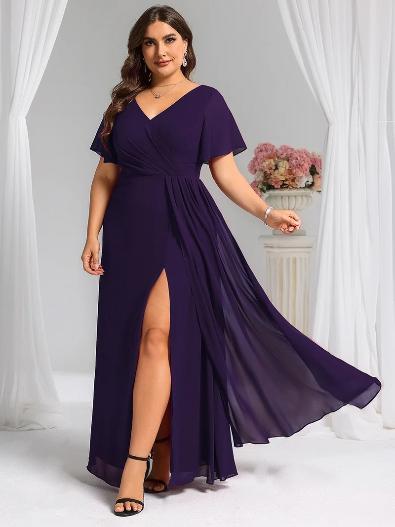 pretty LINDEN|Robe de demoiselle d'honneur taille empire en mousseline de soie grande taille