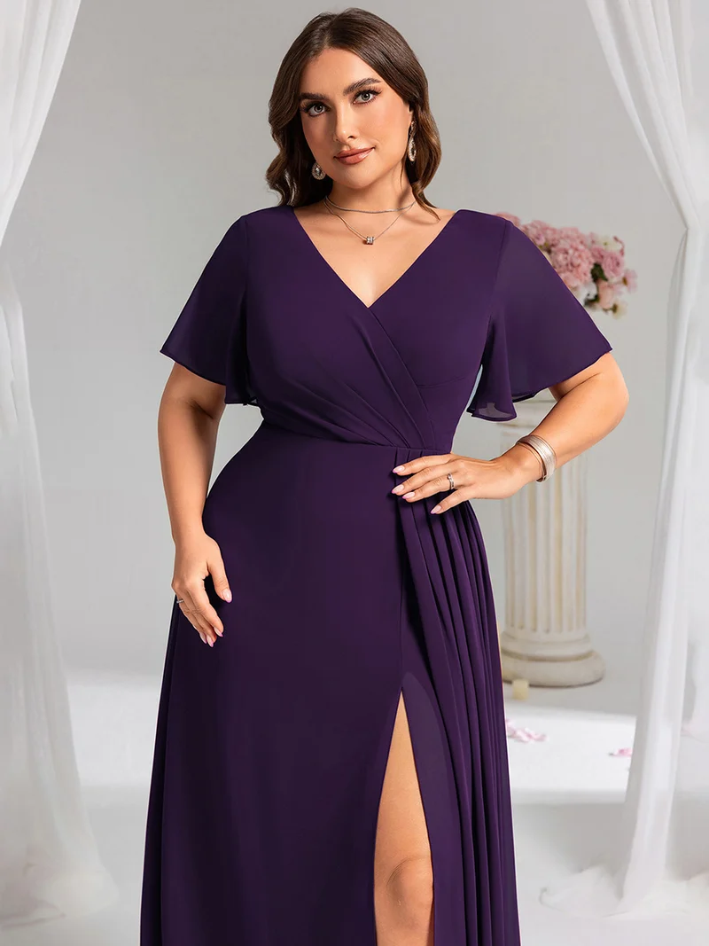 pretty LINDEN|Robe de demoiselle d'honneur taille empire en mousseline de soie grande taille