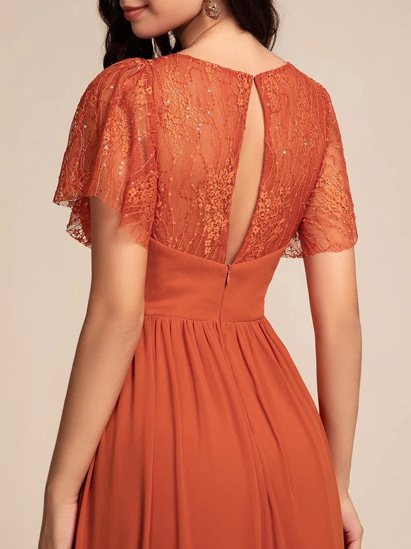 ever ROBYN|Robe longue de demoiselle d'honneur à manches flottantes et col en V en dentelle