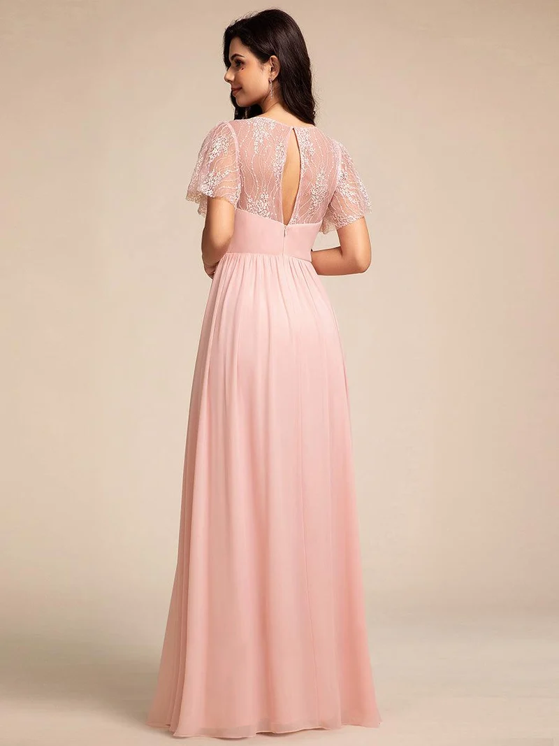 ever ROBYN|Robe longue de demoiselle d'honneur à manches flottantes et col en V en dentelle