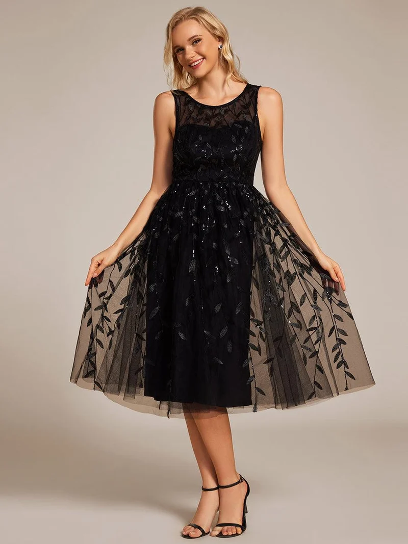 ever ANDIE|Robe d'invitée de mariage mi-longue à paillettes et col rond sans manches