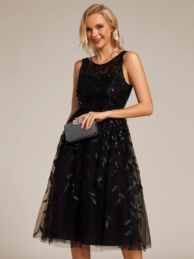 ever ANDIE|Robe d'invitée de mariage mi-longue à paillettes et col rond sans manches