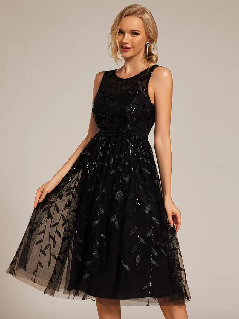 ever ANDIE|Robe d'invitée de mariage mi-longue à paillettes et col rond sans manches
