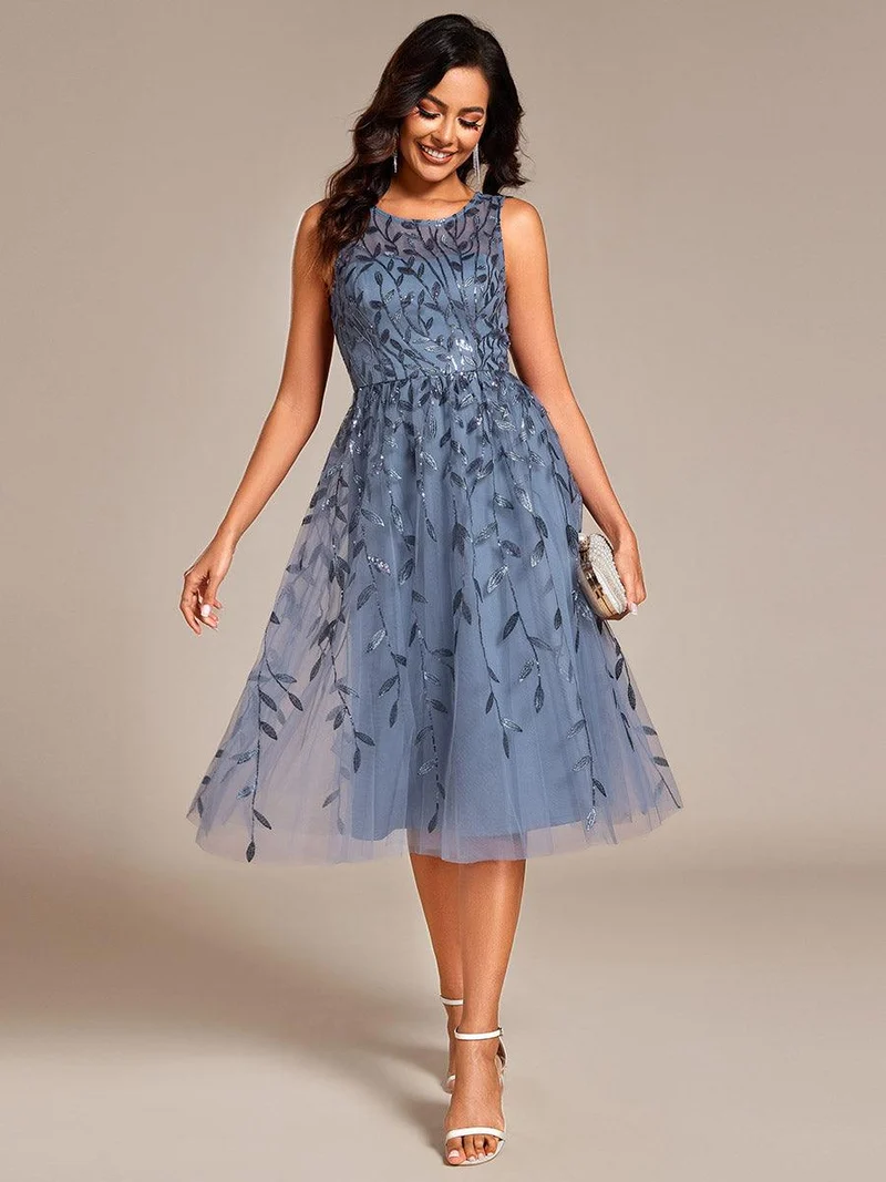 ever ANDIE|Robe d'invitée de mariage mi-longue à paillettes et col rond sans manches
