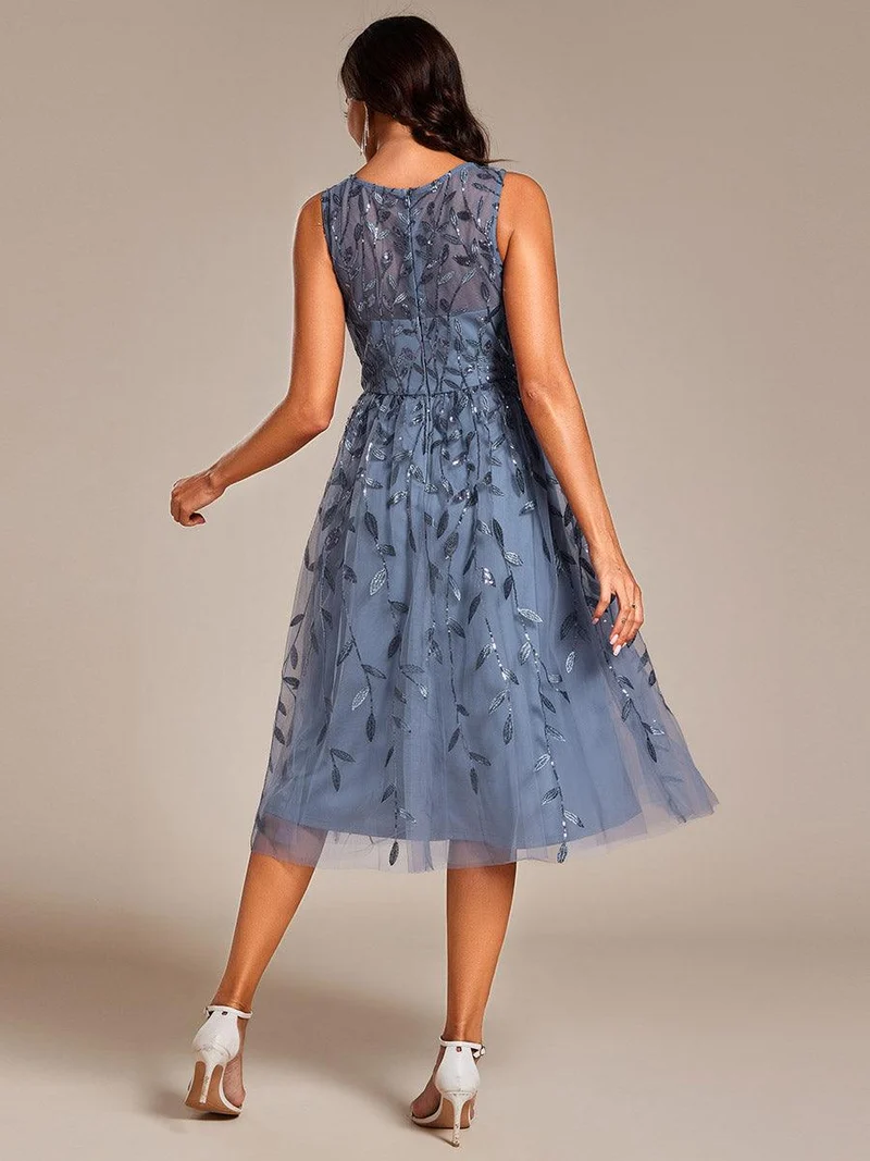 ever ANDIE|Robe d'invitée de mariage mi-longue à paillettes et col rond sans manches
