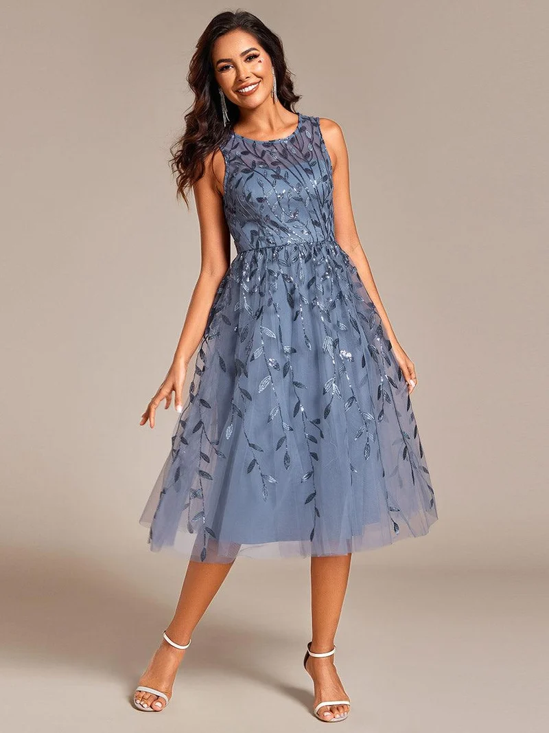 ever ANDIE|Robe d'invitée de mariage mi-longue à paillettes et col rond sans manches