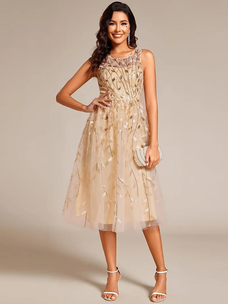 ever ANDIE|Robe d'invitée de mariage mi-longue à paillettes et col rond sans manches