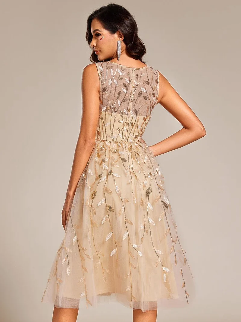 ever ANDIE|Robe d'invitée de mariage mi-longue à paillettes et col rond sans manches