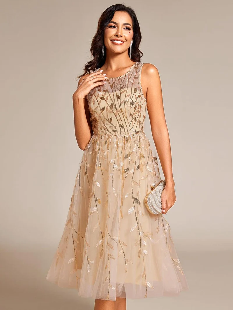 ever ANDIE|Robe d'invitée de mariage mi-longue à paillettes et col rond sans manches