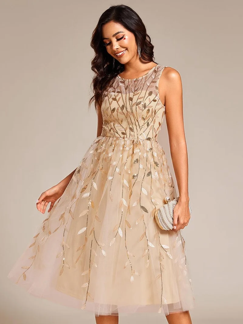 ever ANDIE|Robe d'invitée de mariage mi-longue à paillettes et col rond sans manches