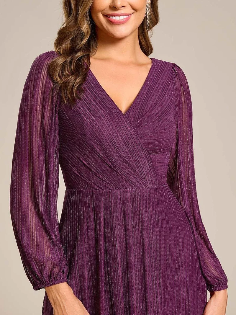 ever BRISTOL|Robe d'invitée de mariage mi-longue à manches longues et paillettes