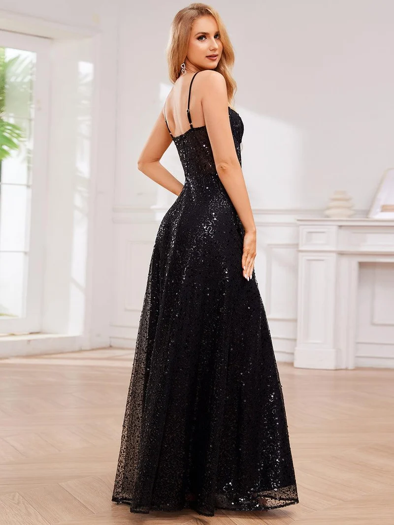 ever TAYTUM|Robe de soirée élégante à bretelles spaghetti et sequins(Vente Finale)