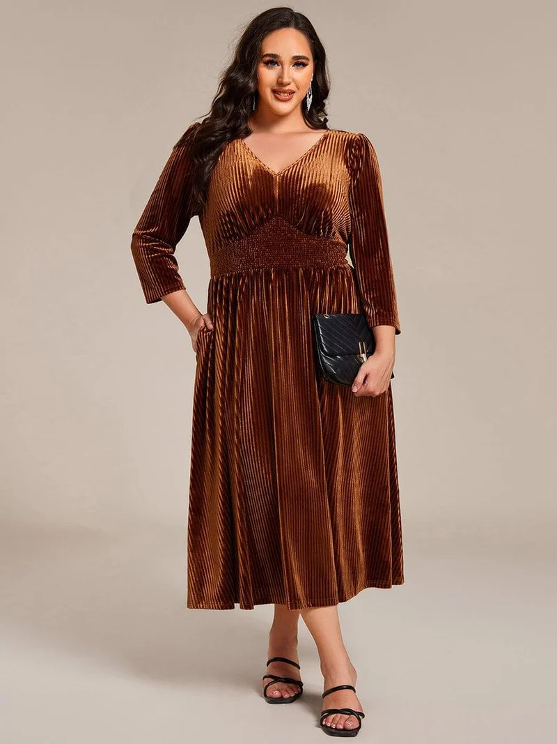 pretty ARLET|Robe d'invitée de mariage en velours plissé extensible grande taille