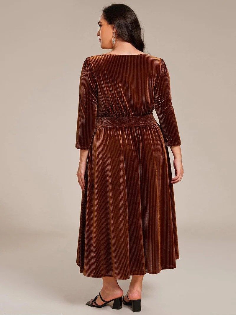pretty ARLET|Robe d'invitée de mariage en velours plissé extensible grande taille
