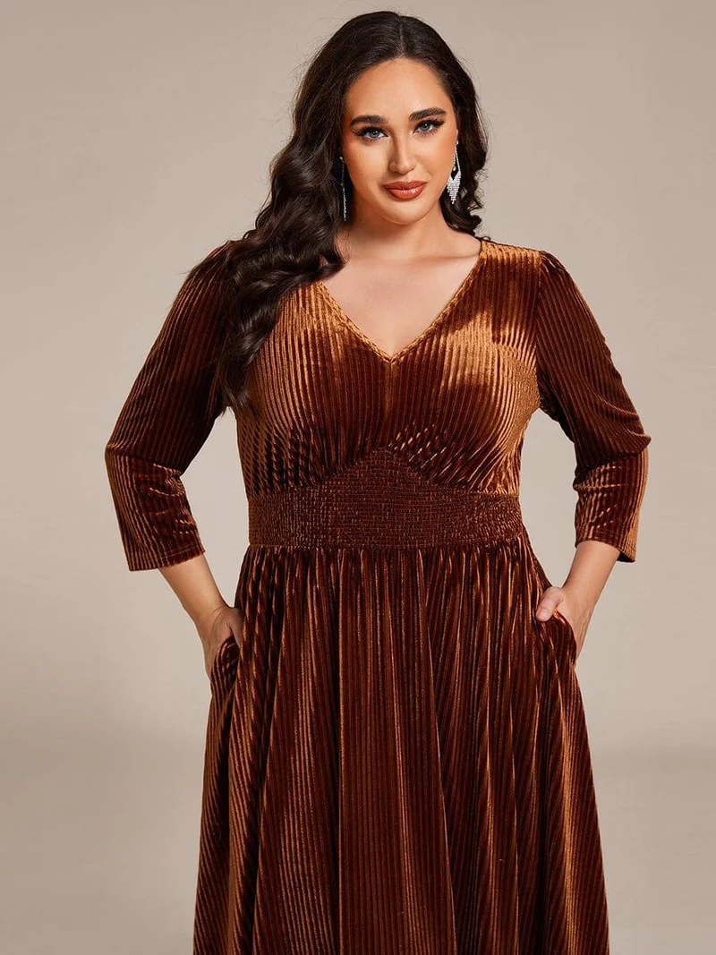 pretty ARLET|Robe d'invitée de mariage en velours plissé extensible grande taille