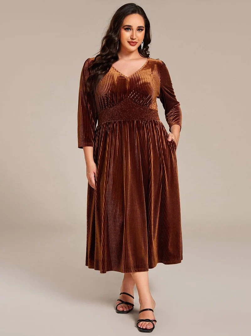 pretty ARLET|Robe d'invitée de mariage en velours plissé extensible grande taille