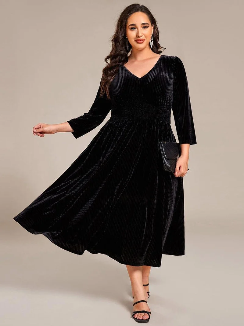 pretty ARLET|Robe d'invitée de mariage en velours plissé extensible grande taille
