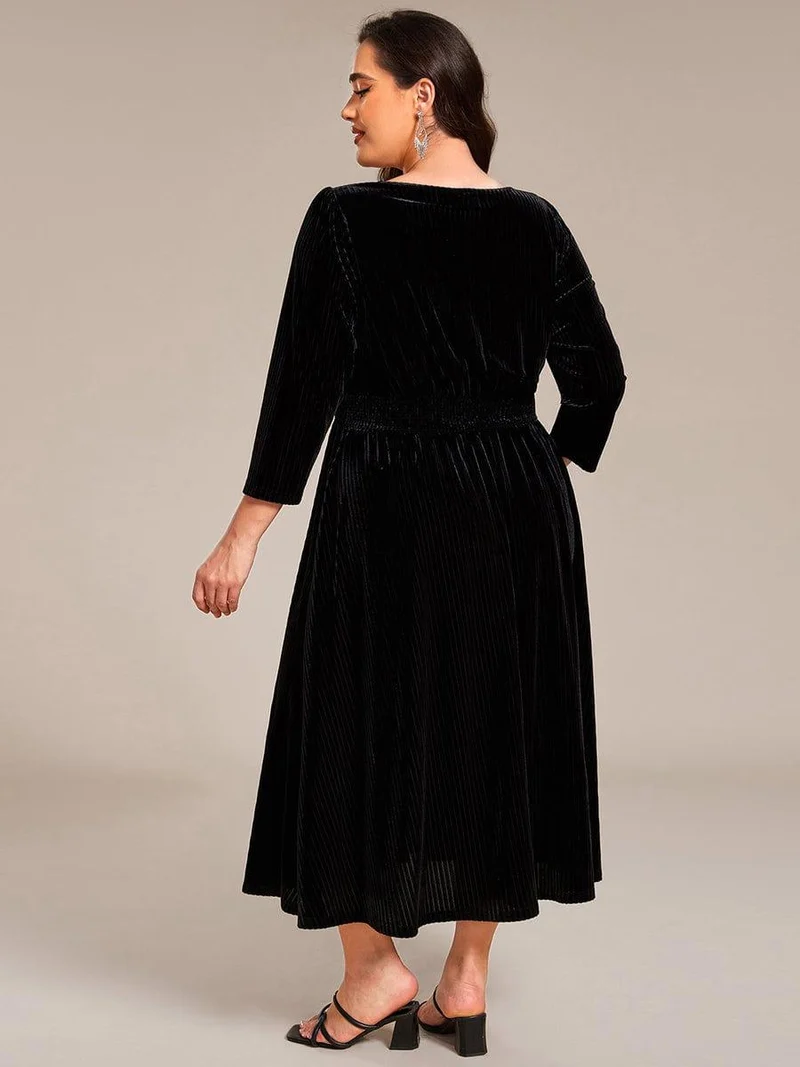 pretty ARLET|Robe d'invitée de mariage en velours plissé extensible grande taille