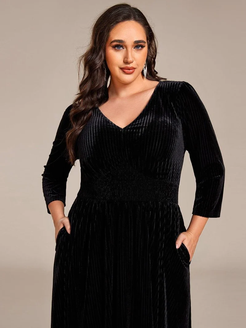 pretty ARLET|Robe d'invitée de mariage en velours plissé extensible grande taille