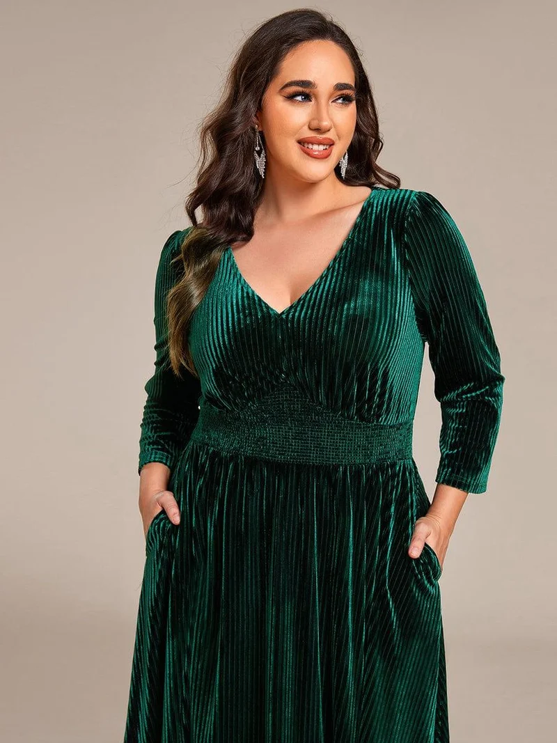 pretty ARLET|Robe d'invitée de mariage en velours plissé extensible grande taille