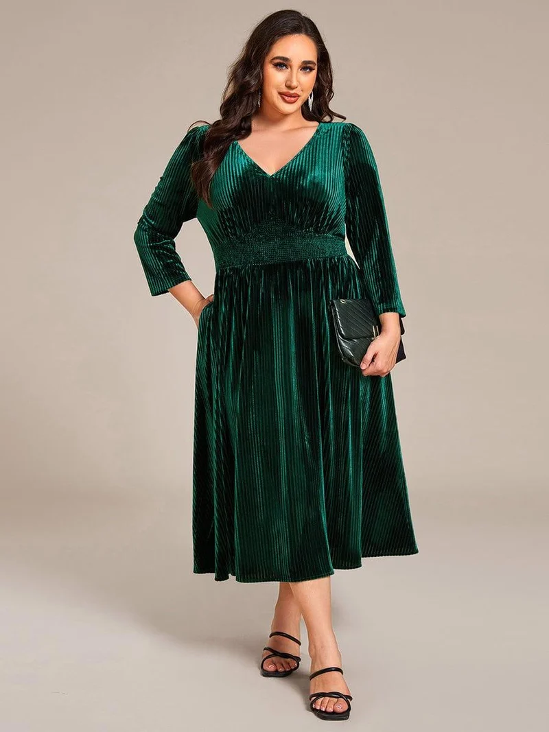 pretty ARLET|Robe d'invitée de mariage en velours plissé extensible grande taille