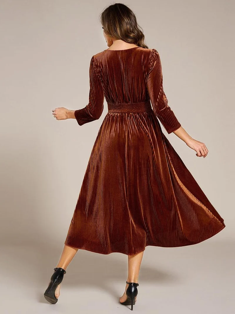 ever ARLET|Robe d'invitée de mariage en velours extensible longueur thé