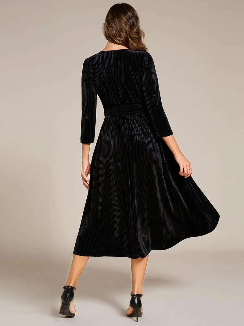ever ARLET|Robe d'invitée de mariage en velours extensible longueur thé