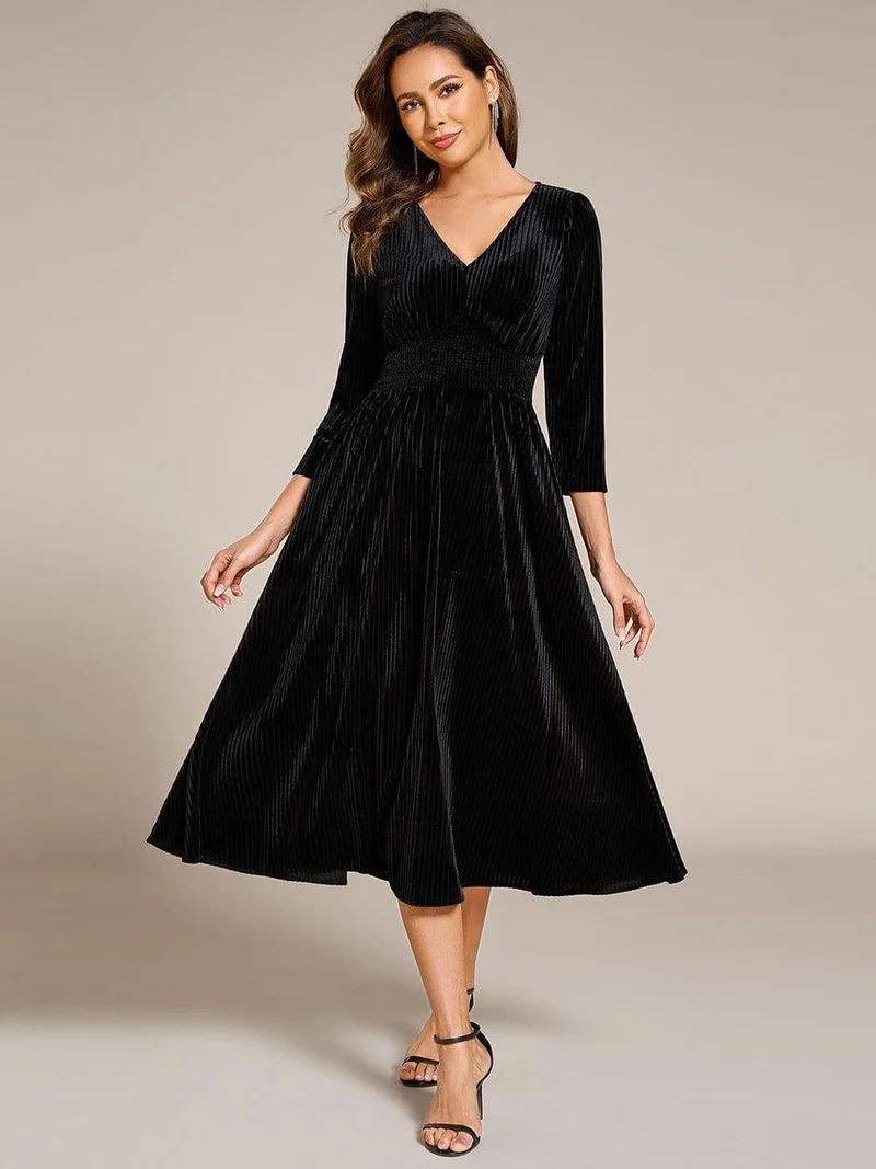 ever ARLET|Robe d'invitée de mariage en velours extensible longueur thé