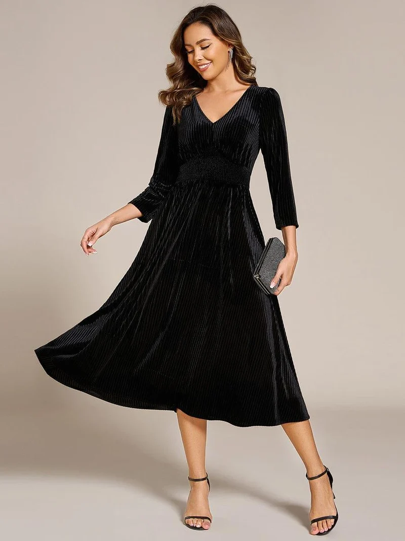 ever ARLET|Robe d'invitée de mariage en velours extensible longueur thé