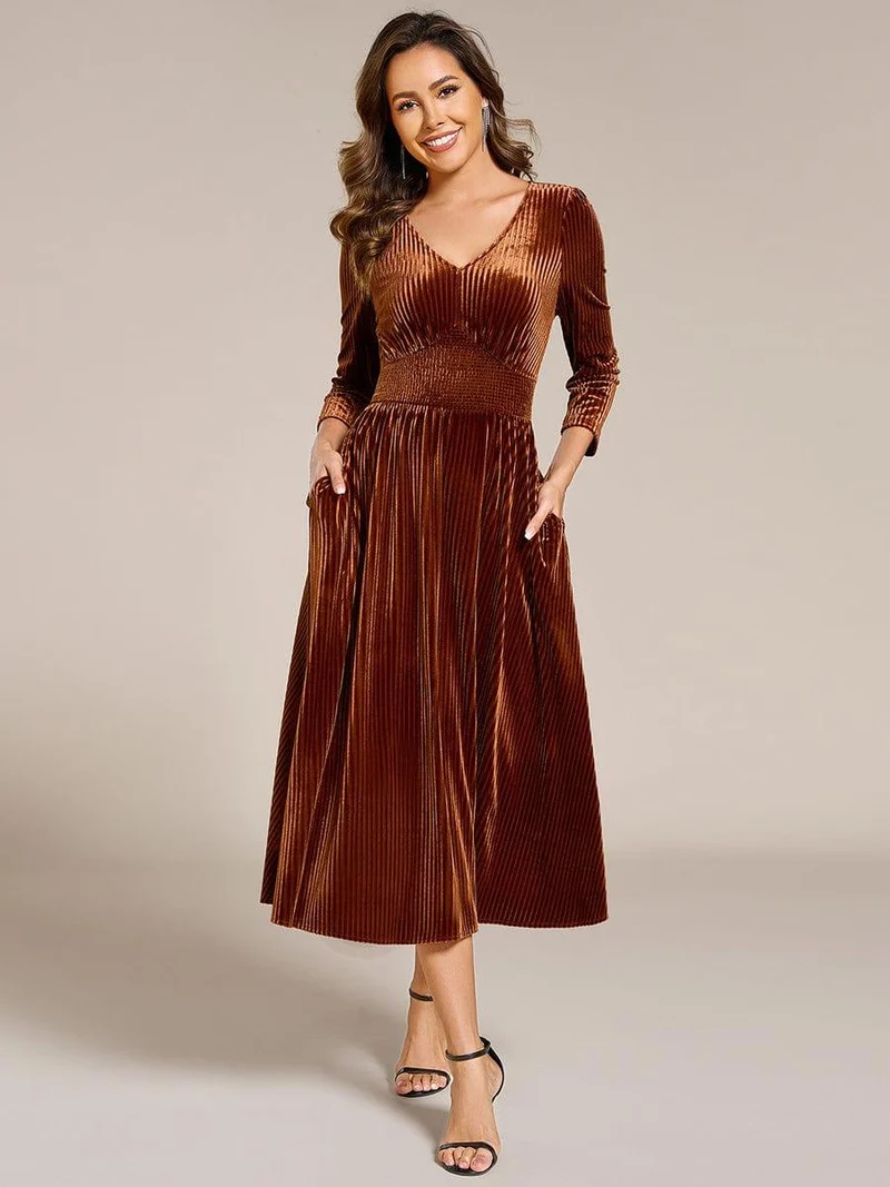 ever ARLET|Robe d'invitée de mariage en velours extensible longueur thé