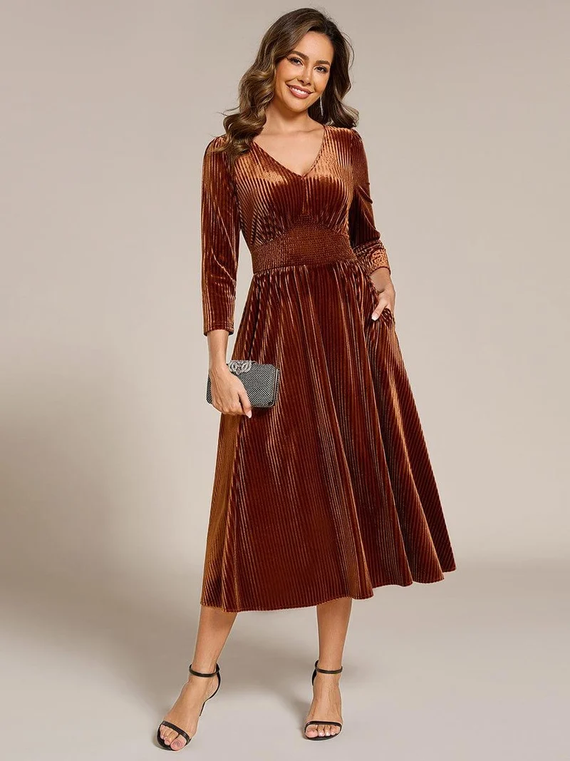 ever ARLET|Robe d'invitée de mariage en velours extensible longueur thé