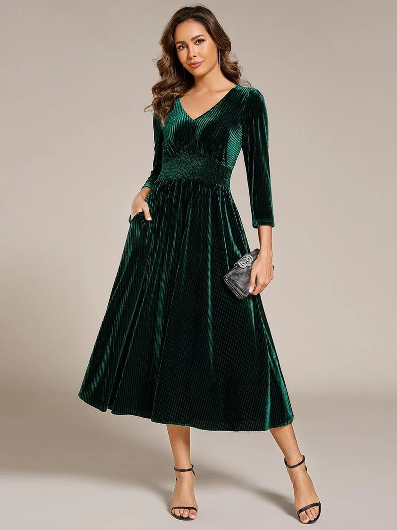 ever ARLET|Robe d'invitée de mariage en velours extensible longueur thé
