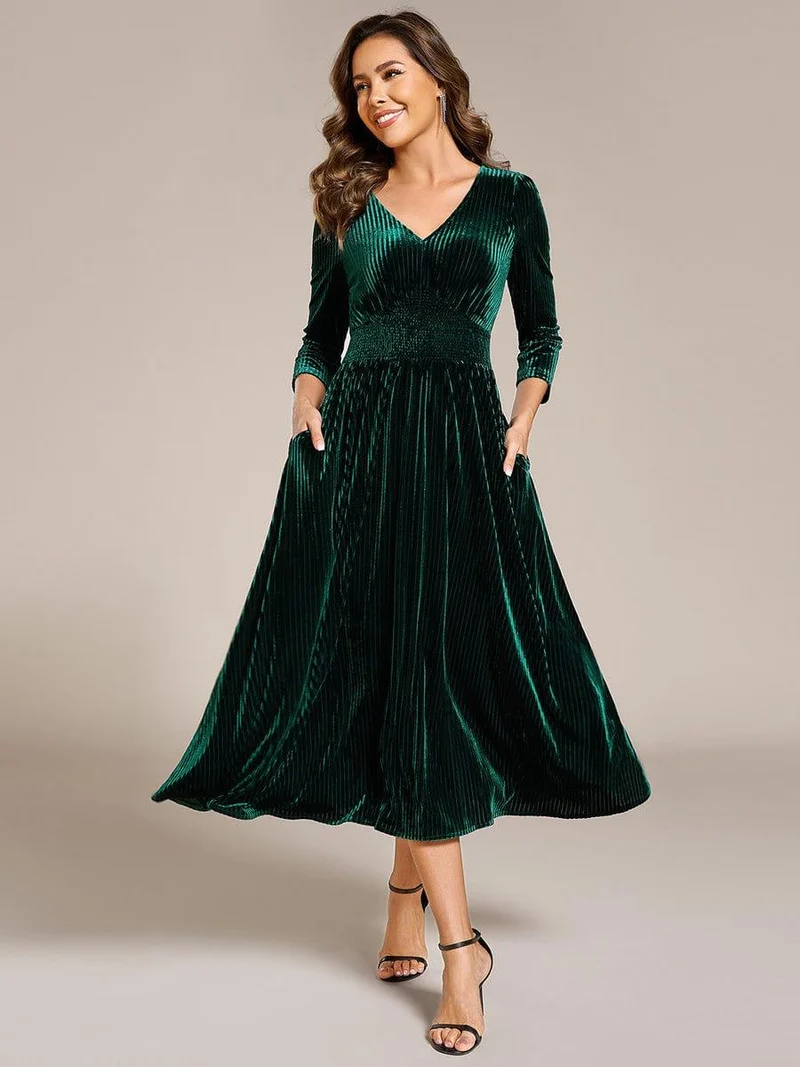 ever ARLET|Robe d'invitée de mariage en velours extensible longueur thé