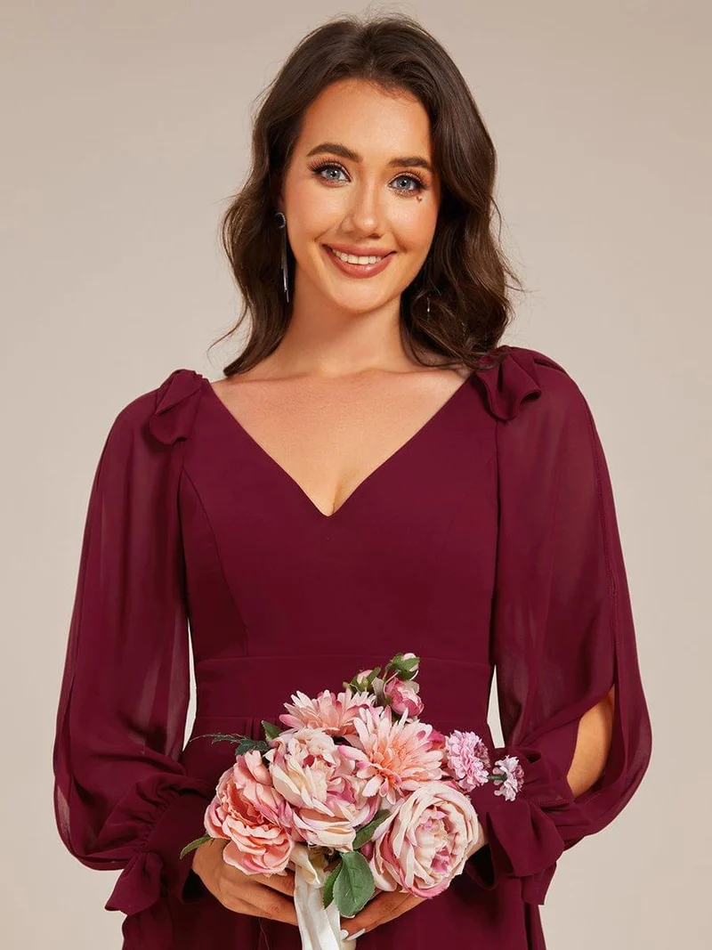 ever MYLAN|Robe de demoiselle d'honneur mi-longue en mousseline à ourlet asymétrique(Vente finale)