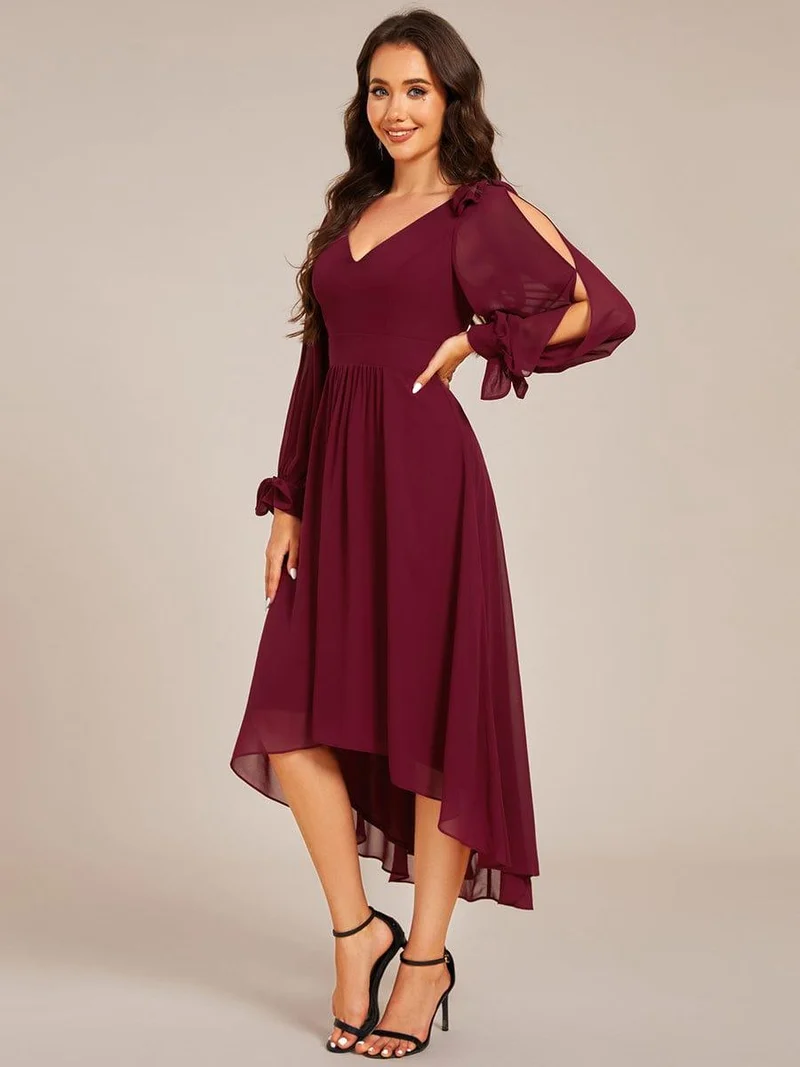 ever MYLAN|Robe de demoiselle d'honneur mi-longue en mousseline à ourlet asymétrique(Vente finale)