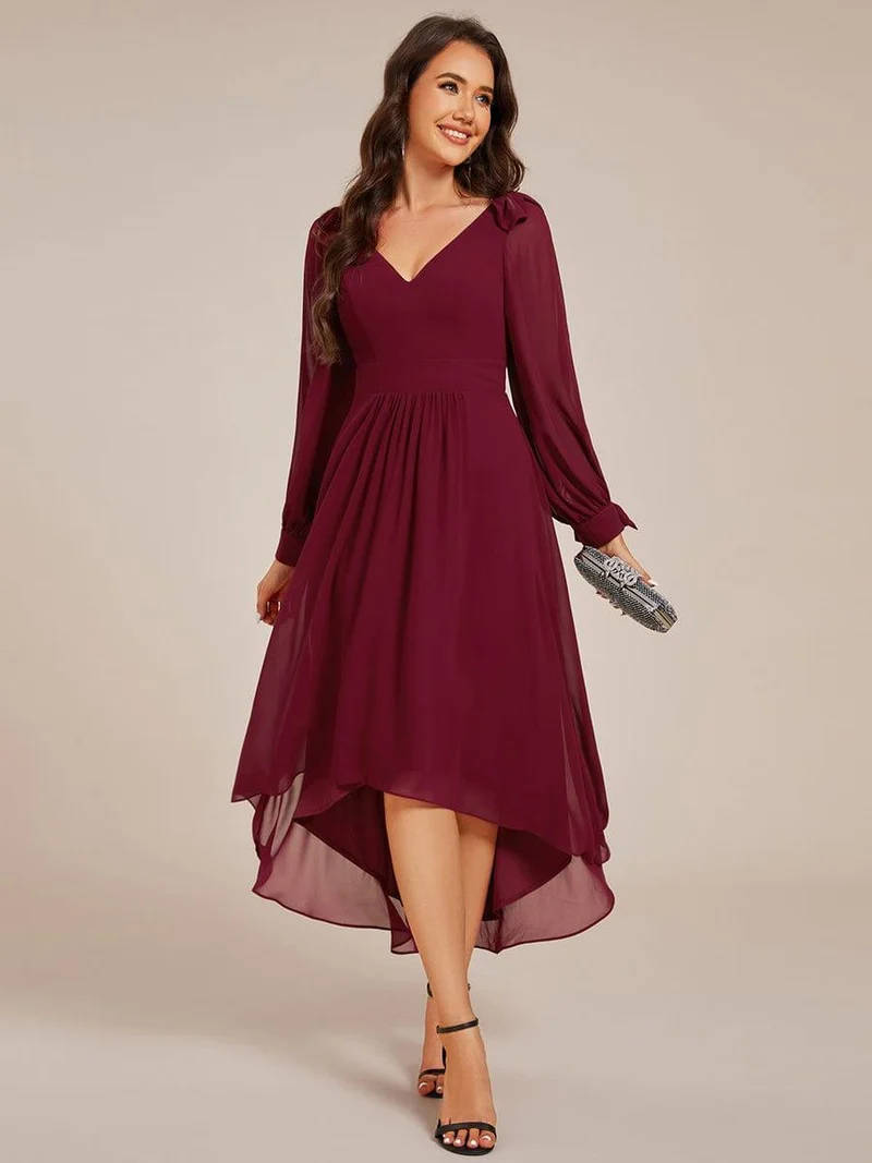 ever MYLAN|Robe de demoiselle d'honneur mi-longue en mousseline à ourlet asymétrique(Vente finale)