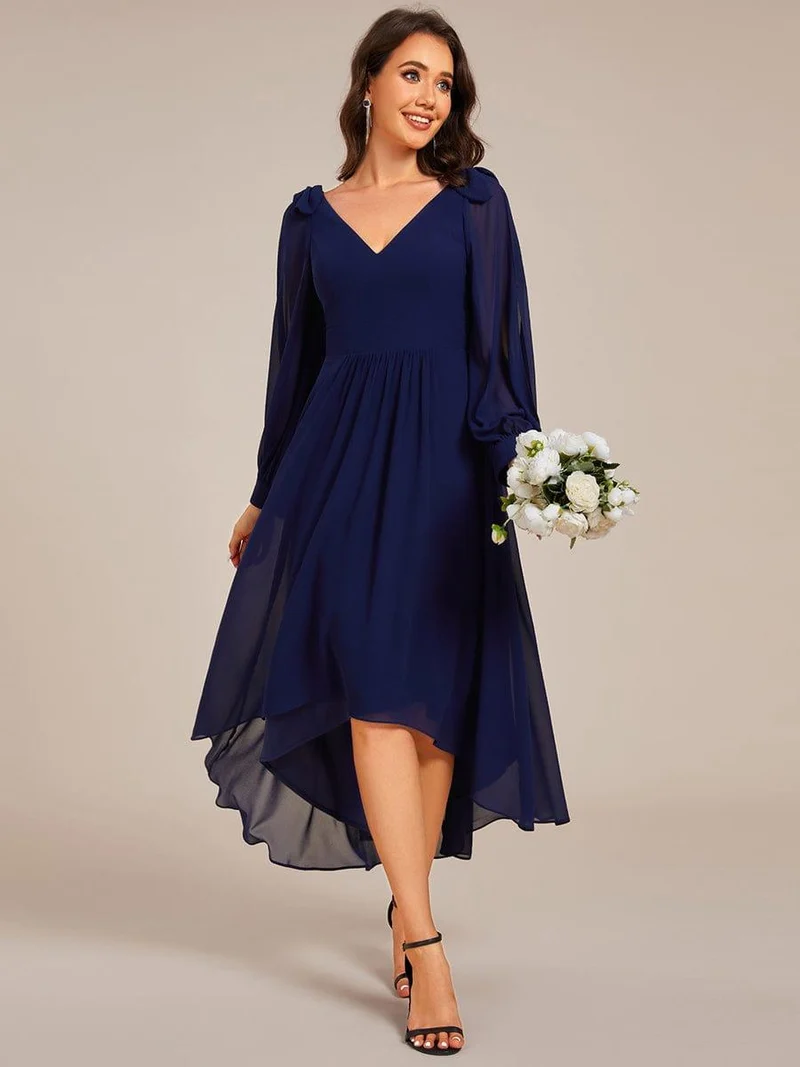 ever MYLAN|Robe de demoiselle d'honneur mi-longue en mousseline à ourlet asymétrique(Vente finale)