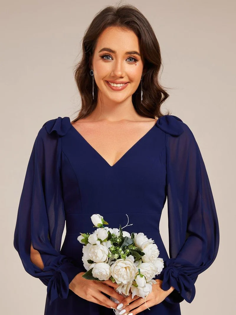 ever MYLAN|Robe de demoiselle d'honneur mi-longue en mousseline à ourlet asymétrique(Vente finale)