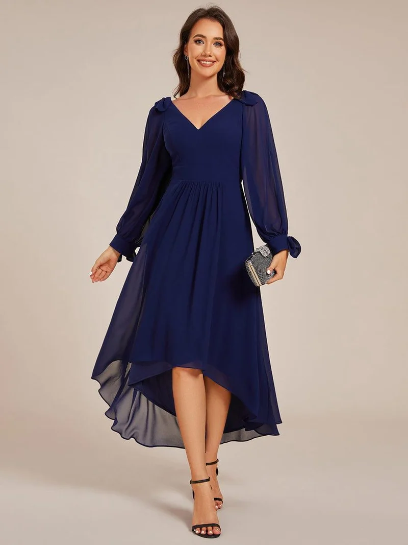 ever MYLAN|Robe de demoiselle d'honneur mi-longue en mousseline à ourlet asymétrique(Vente finale)