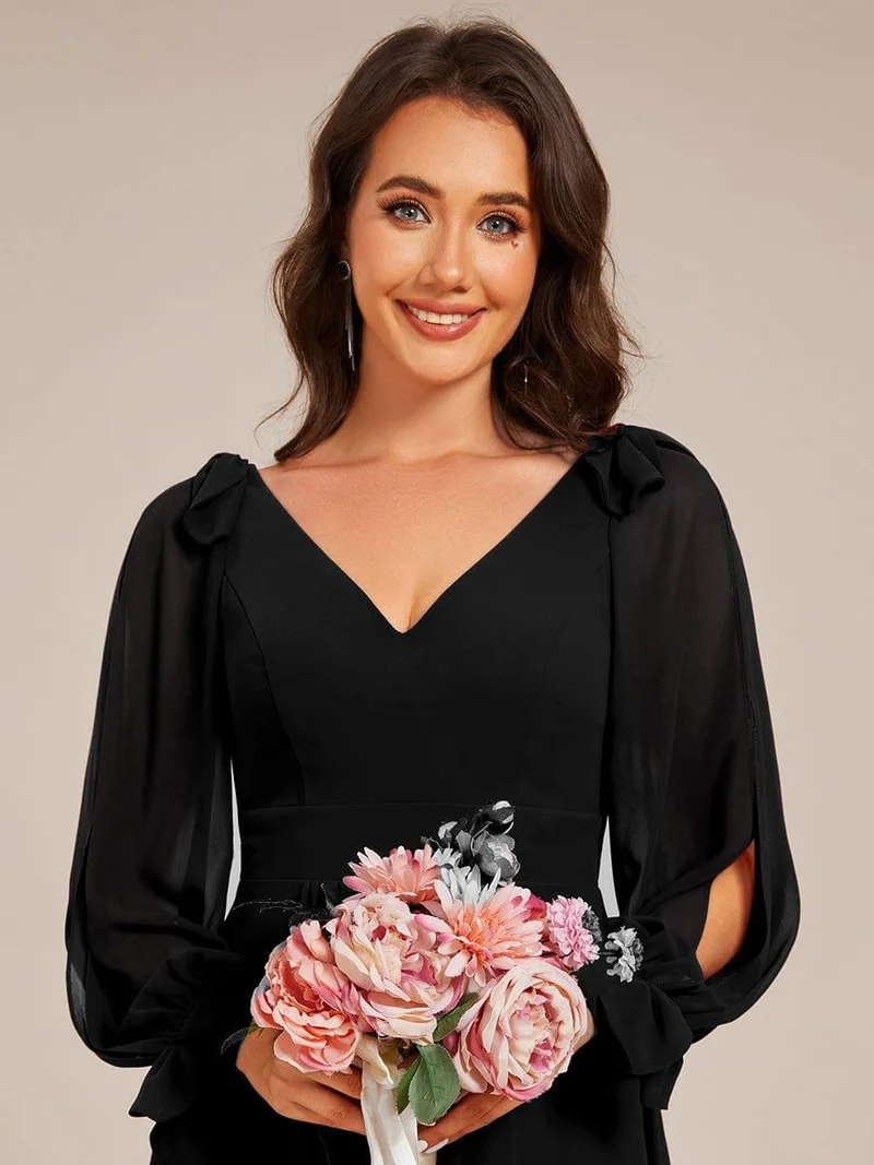 ever MYLAN|Robe de demoiselle d'honneur mi-longue en mousseline à ourlet asymétrique(Vente finale)