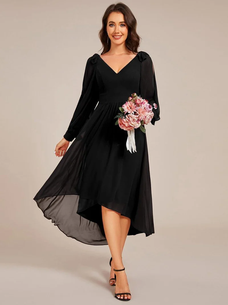 ever MYLAN|Robe de demoiselle d'honneur mi-longue en mousseline à ourlet asymétrique(Vente finale)