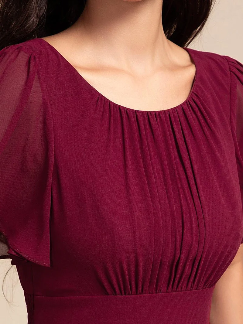 ever GIGI|Robe de demoiselle d'honneur élégante en mousseline de soie à col rond et manches courtes(Vente finale)
