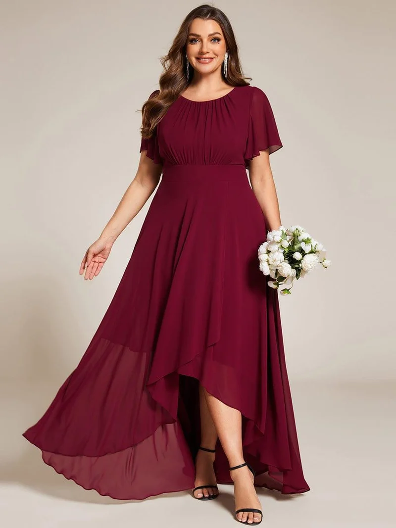 ever GIGI|Robe de demoiselle d'honneur élégante en mousseline de soie à col rond et manches courtes(Vente finale)