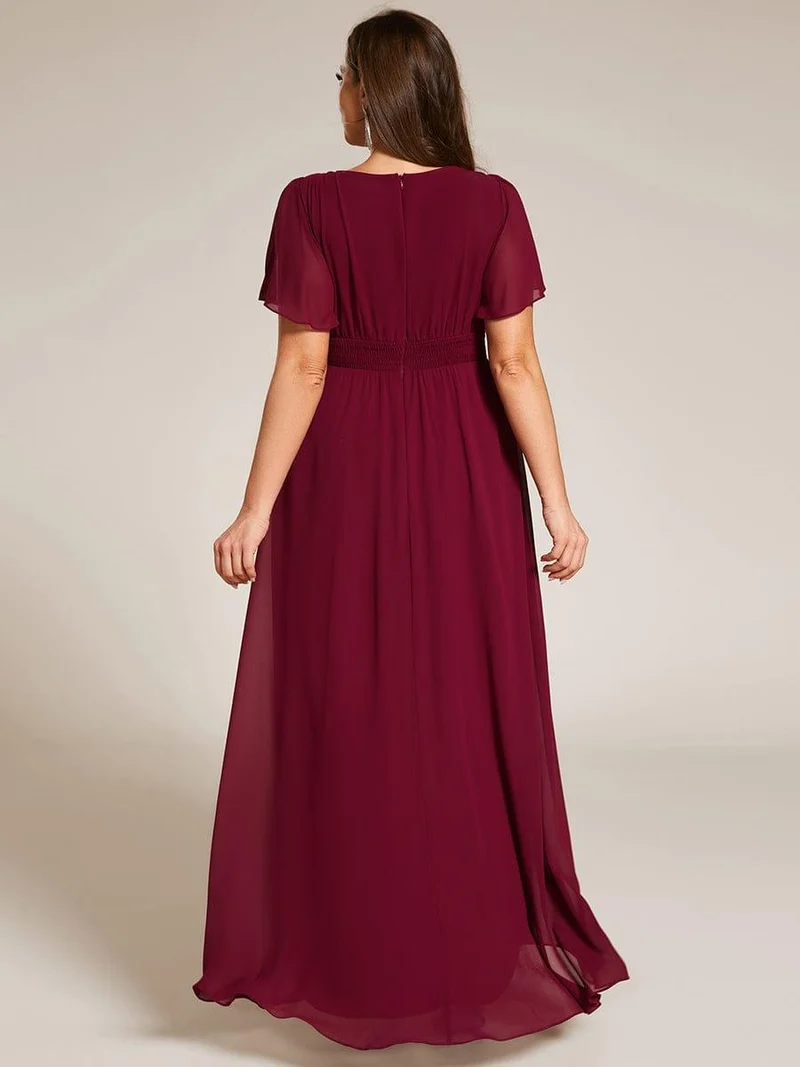 ever GIGI|Robe de demoiselle d'honneur élégante en mousseline de soie à col rond et manches courtes(Vente finale)