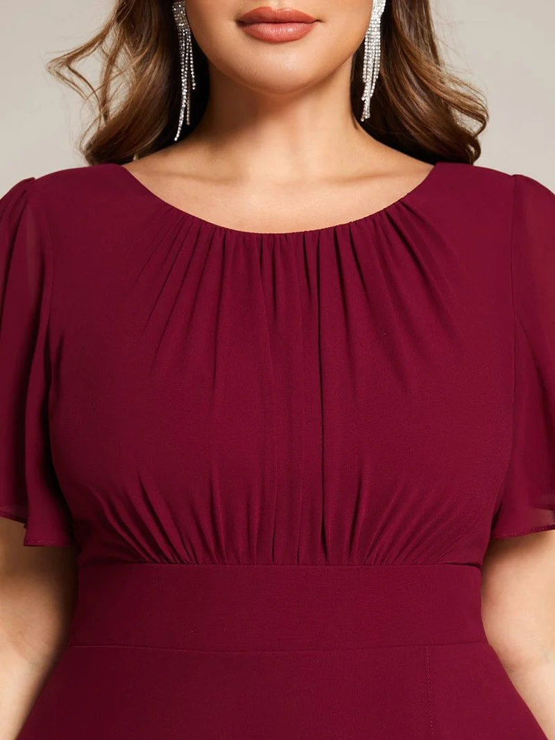 ever GIGI|Robe de demoiselle d'honneur élégante en mousseline de soie à col rond et manches courtes(Vente finale)