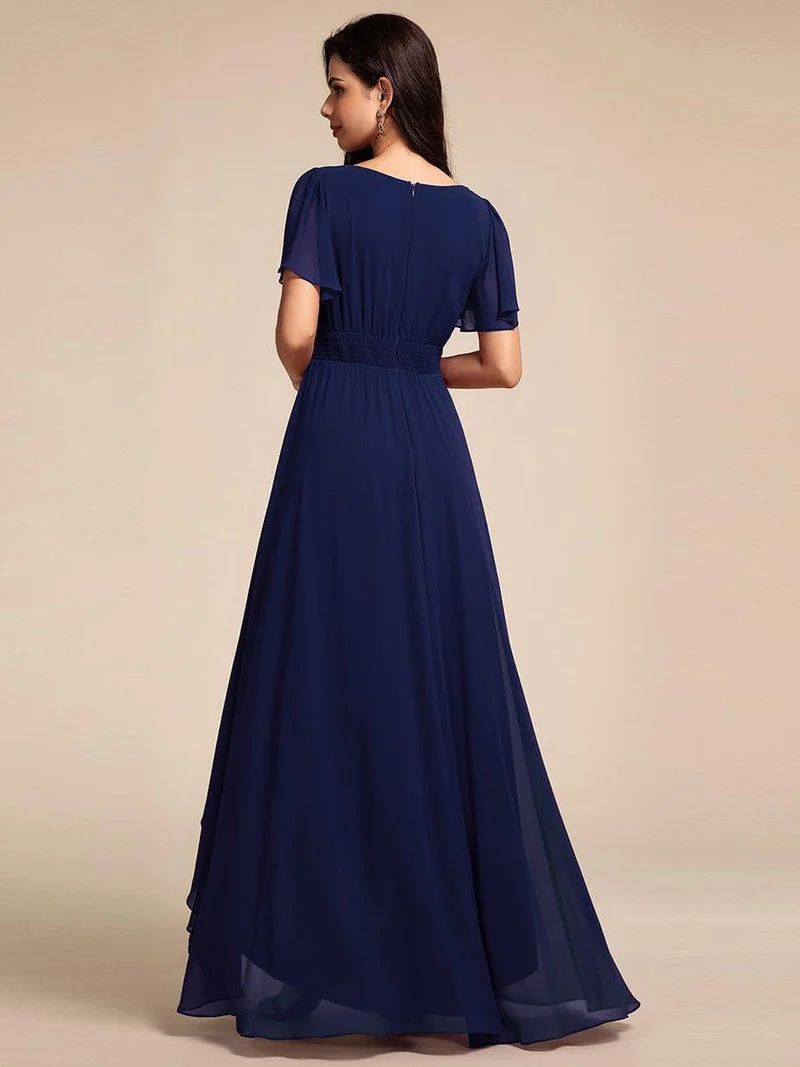 ever GIGI|Robe de demoiselle d'honneur élégante en mousseline de soie à col rond et manches courtes(Vente finale)